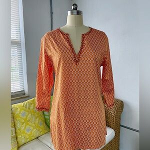 Sigrid Olsen Signature Tunic Orange With Embroidery Size Small
